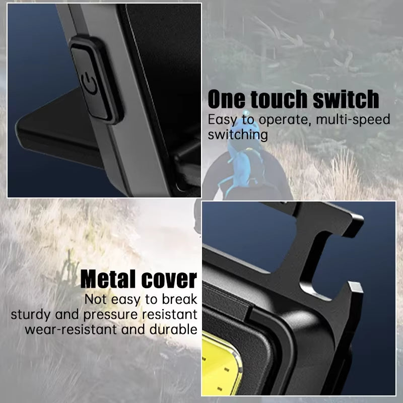 Ultra Bright Mini Flashlight Keychain with 90° Foldable COB Side Lights - USB Rechargeable Portable Lantern