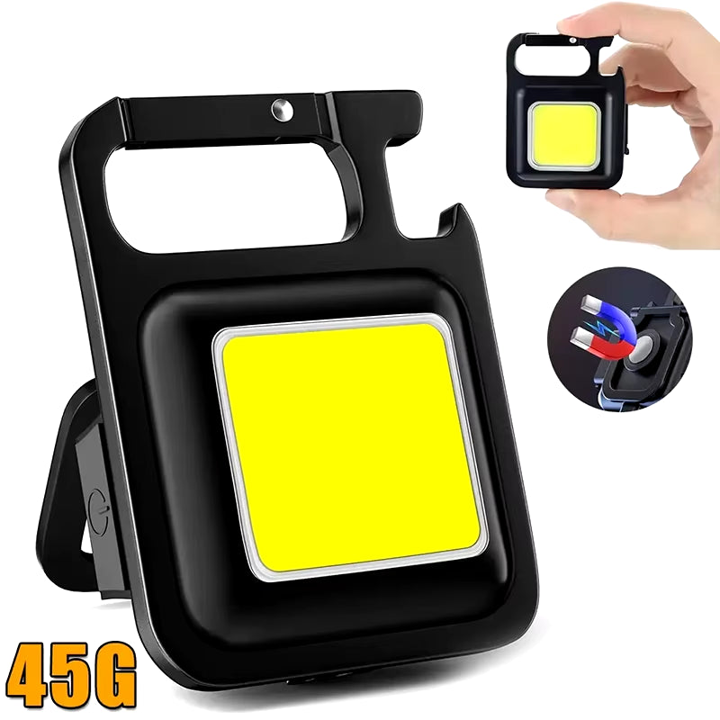 Ultra Bright Mini Flashlight Keychain with 90° Foldable COB Side Lights - USB Rechargeable Portable Lantern