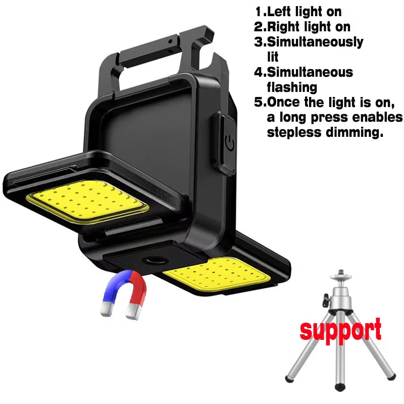 Ultra Bright Mini Flashlight Keychain with 90° Foldable COB Side Lights - USB Rechargeable Portable Lantern